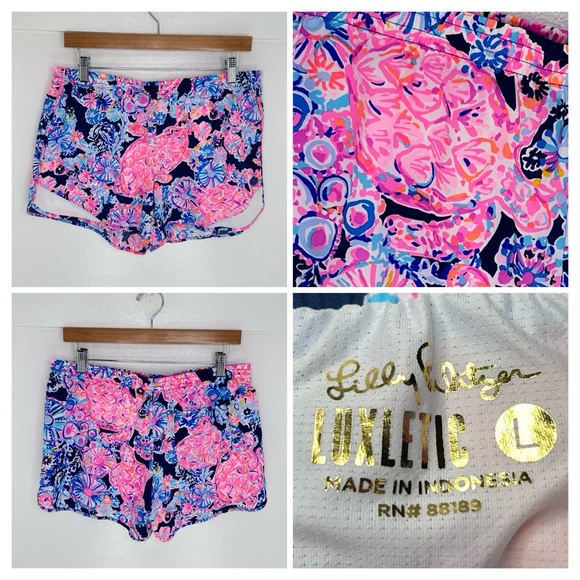 Lilly Pulitzer Pants - Lilly Pulitzer Luxletic Ocean Trail Shorts Large High Tide Navy Turtle Boho 32x4